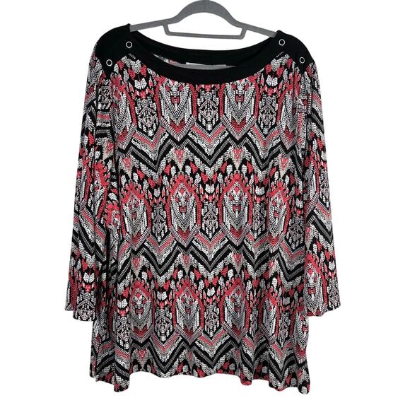 Alfred Dunner Tops - Alfred Dunner Geometric Aztec Tunic Top Pink Black White Geometric Blouse 3X
